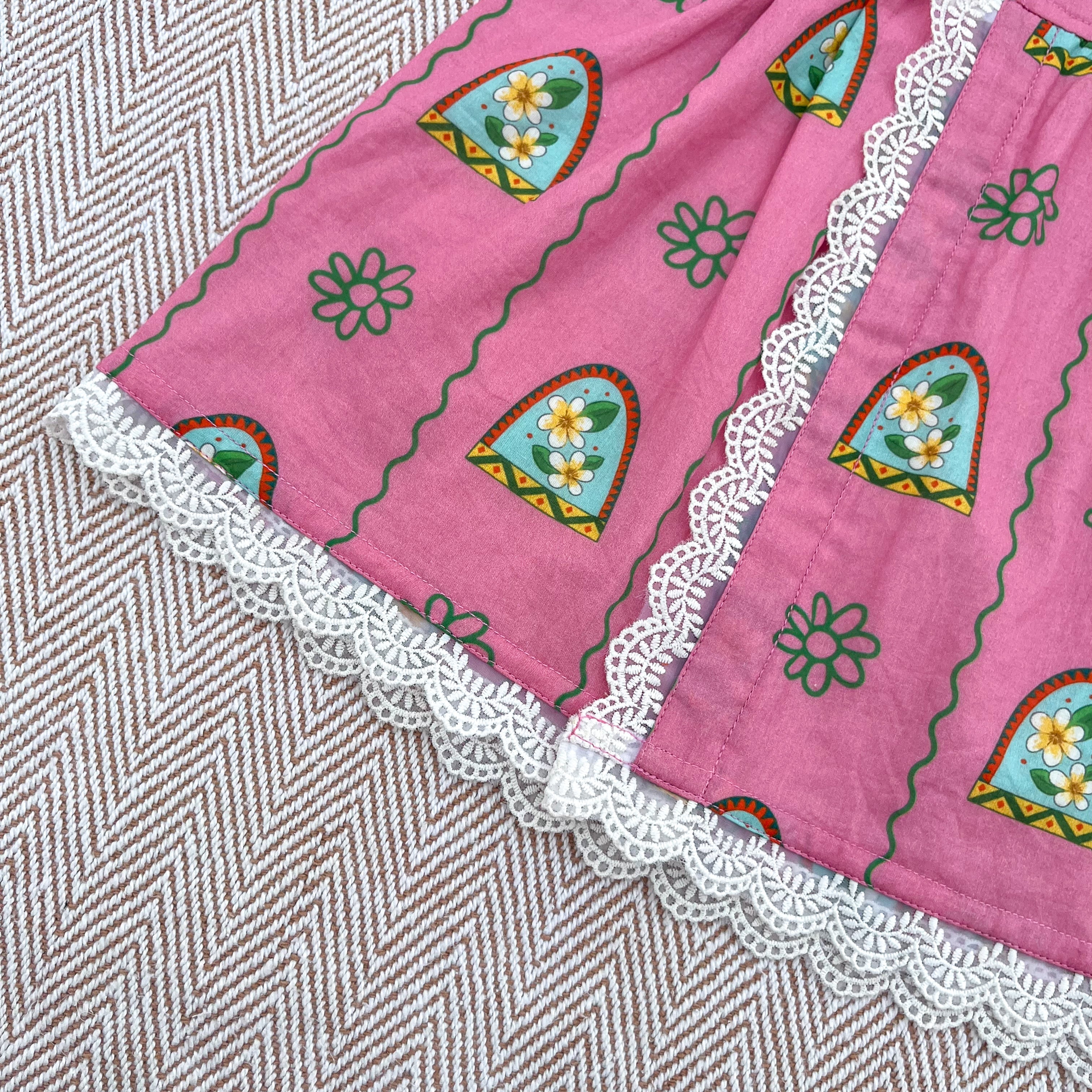 Organic cotton pink floral print frock for infants, toddlers and kids-perfect for festive occasions