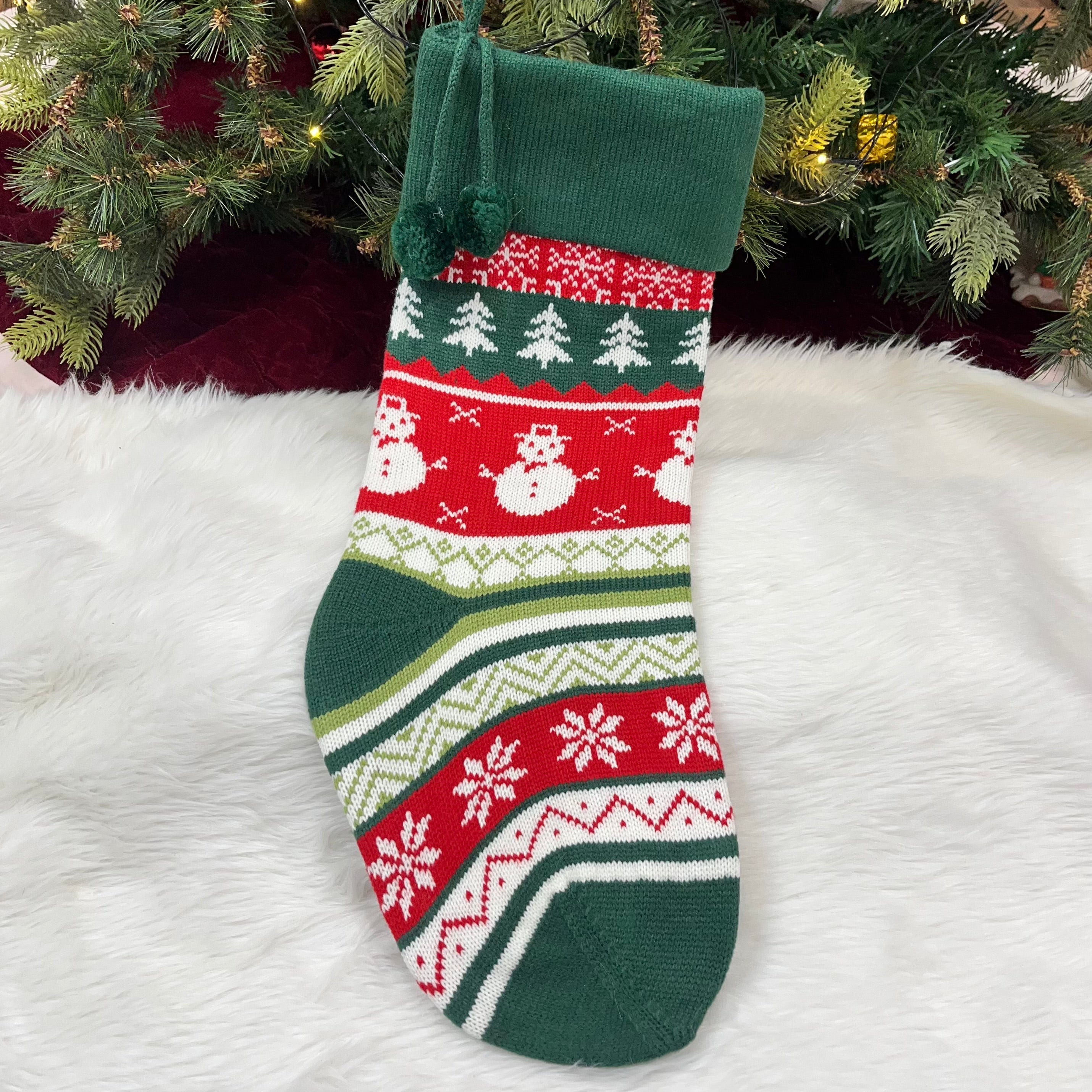 Handwoven Knitted Stocking - Snowman Wishes