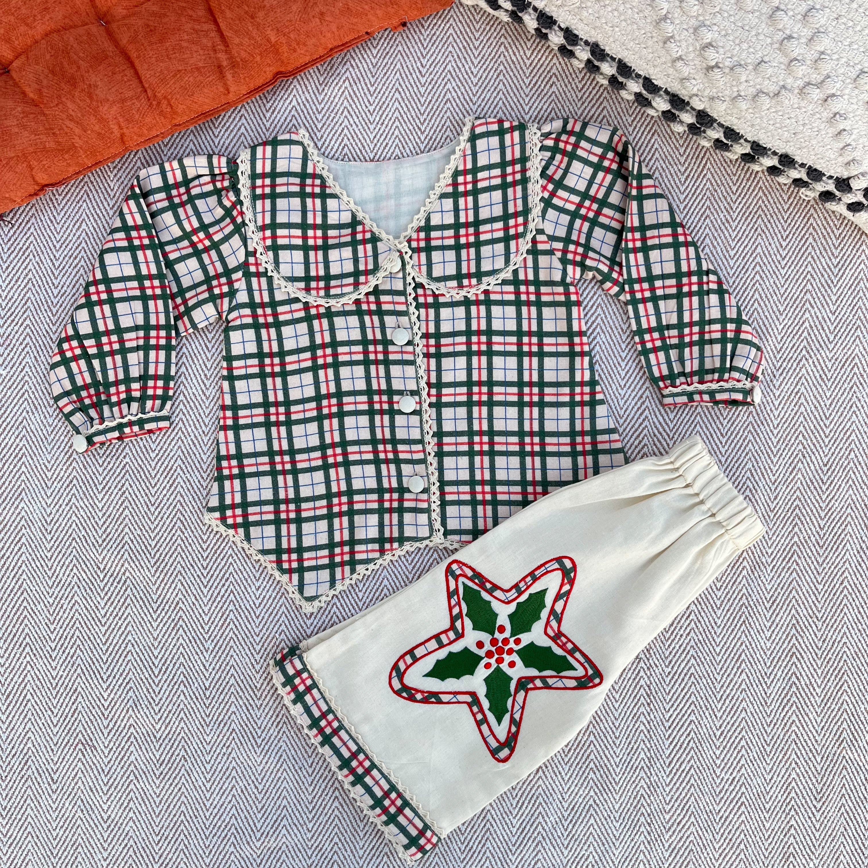 Cotton twill christmas co-ord set  for infants, toddlers and kids-perfect for festive occasions