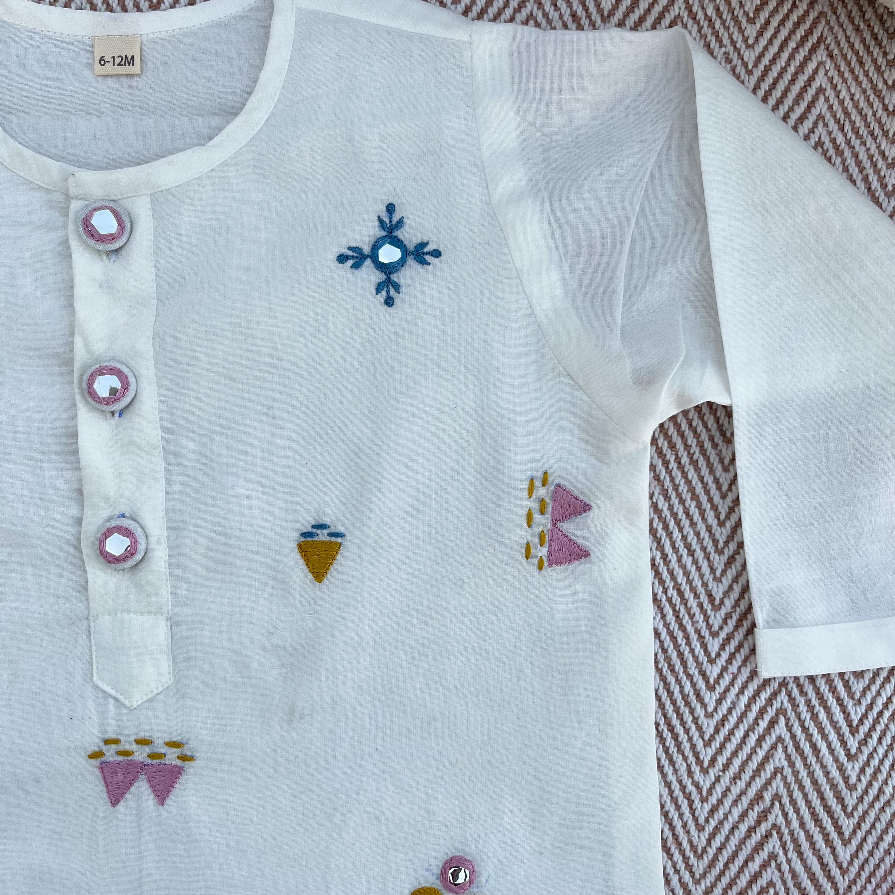 Organic cotton mirror work embroidered kurta set by Bhaakur- perfect festive wear for infants, toddlers and kids.