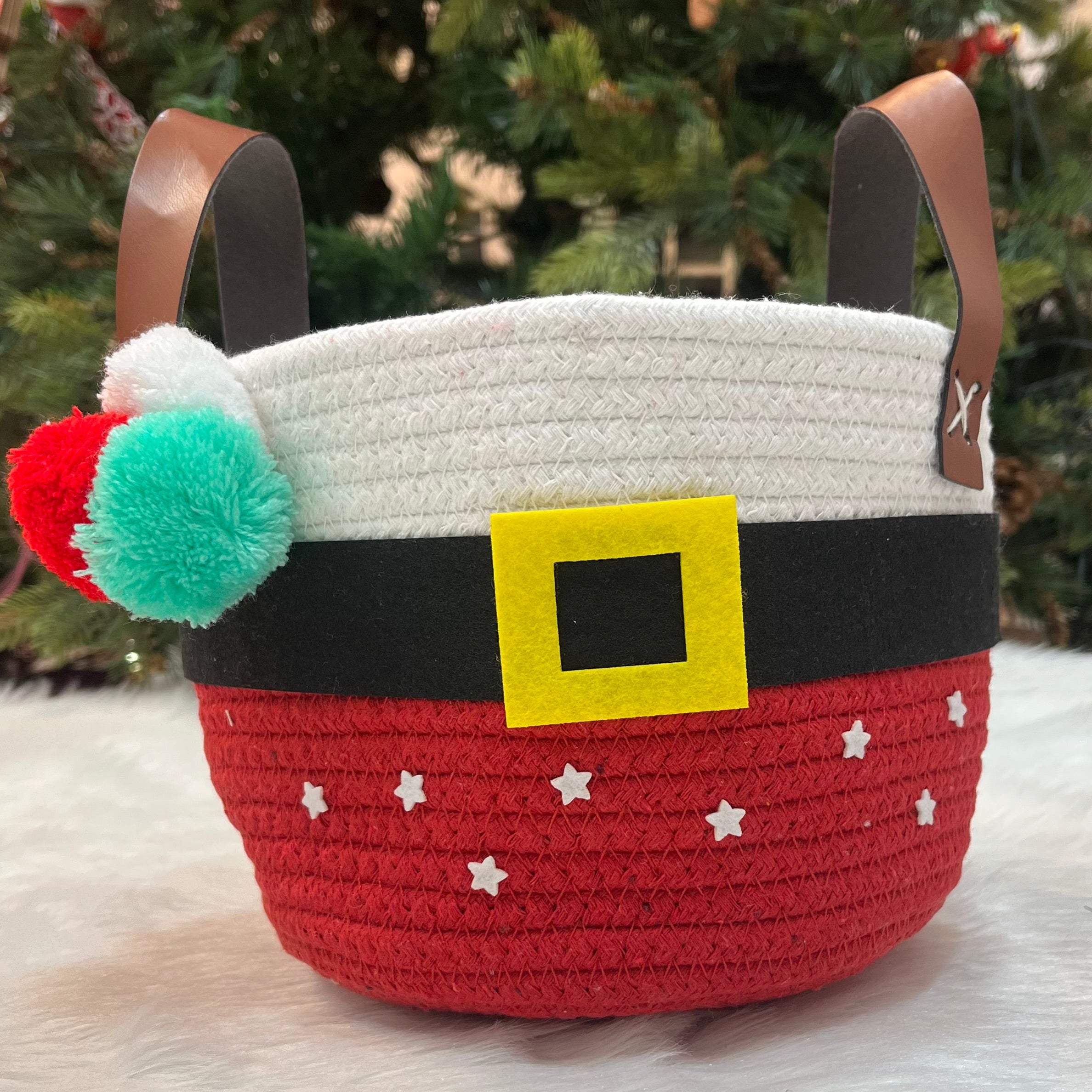 Jute Cotton Storage Basket - Santa’s Classic Look