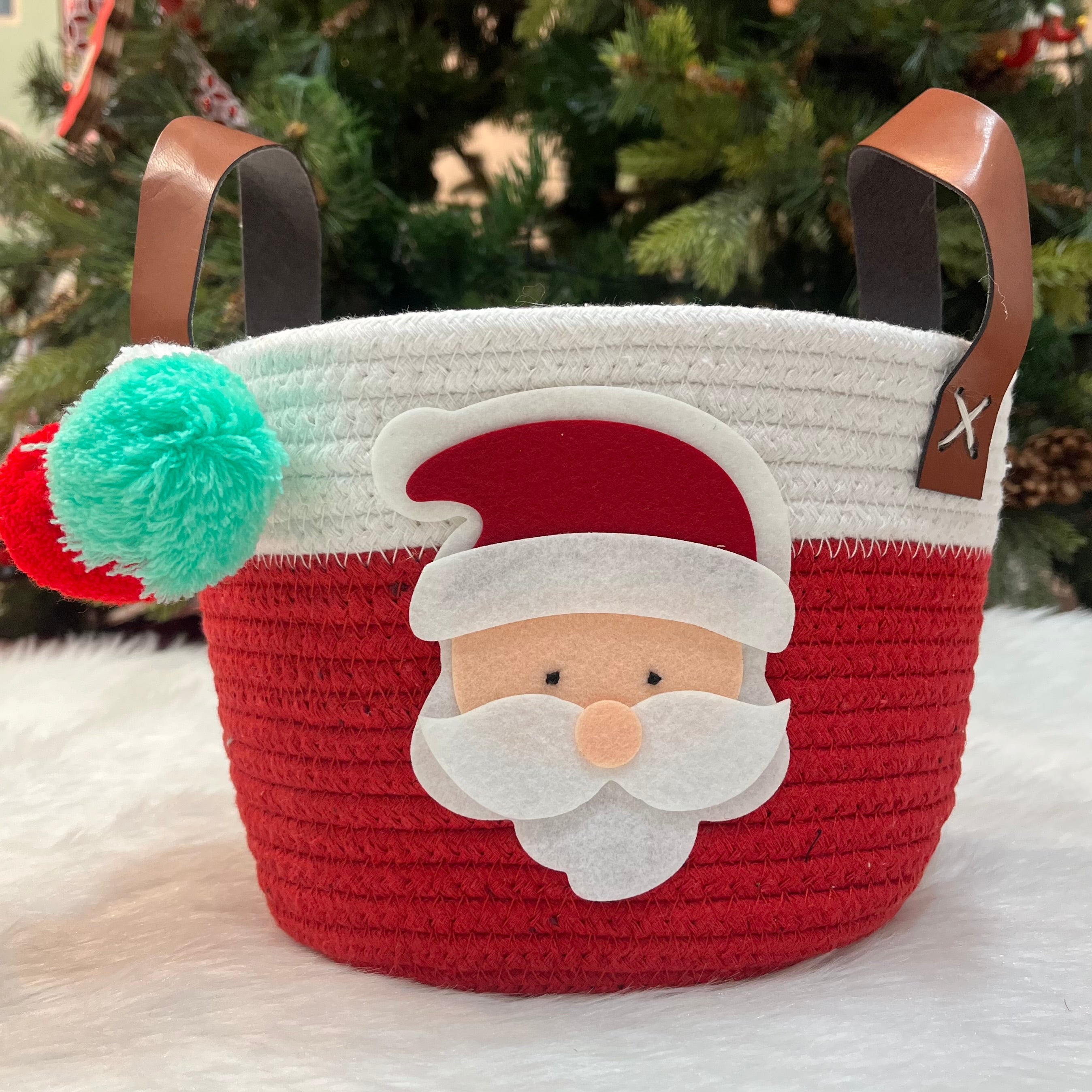 Jute Cotton Storage Basket - Holiday Santa