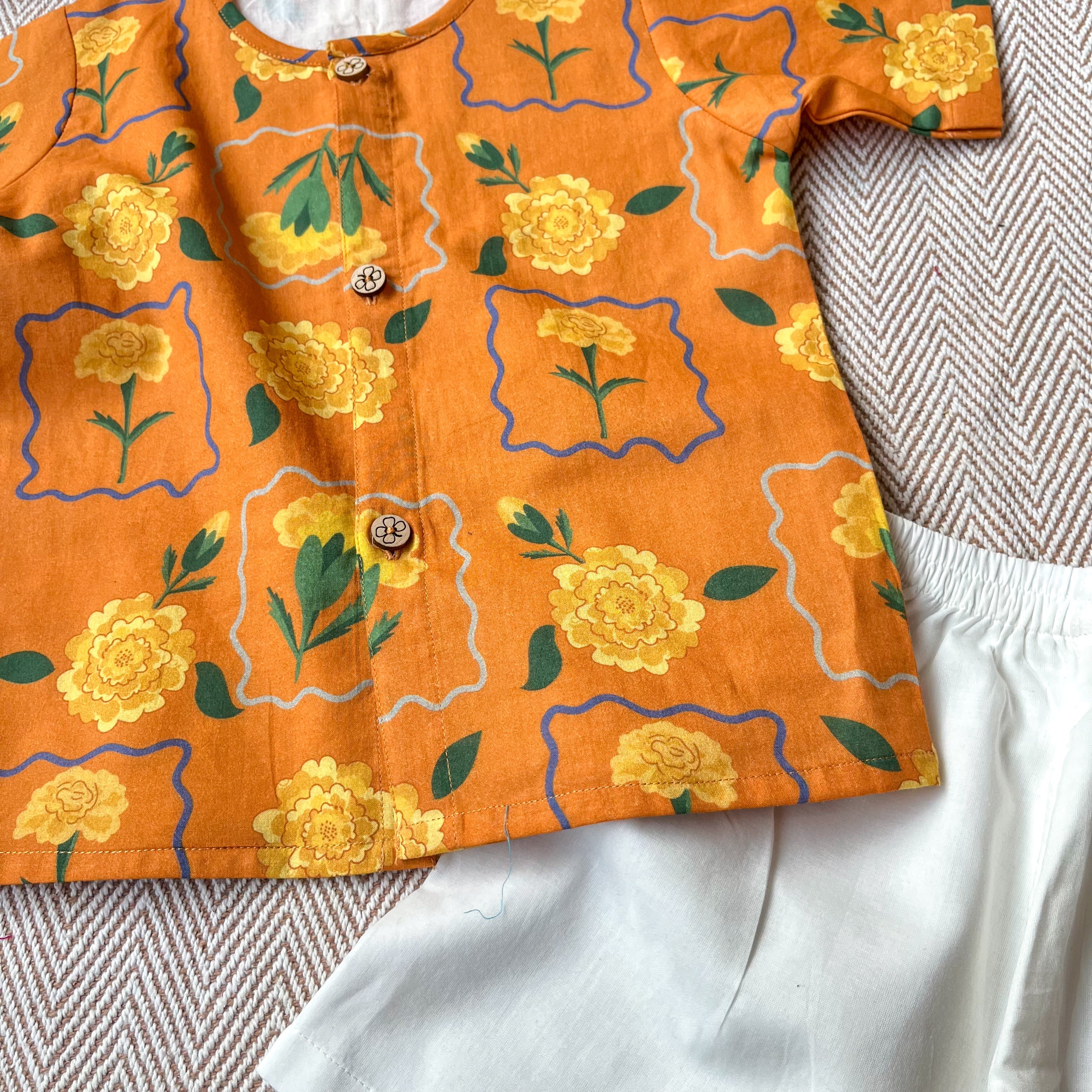 Marigold - Organic Cotton Orange Jhabla Set