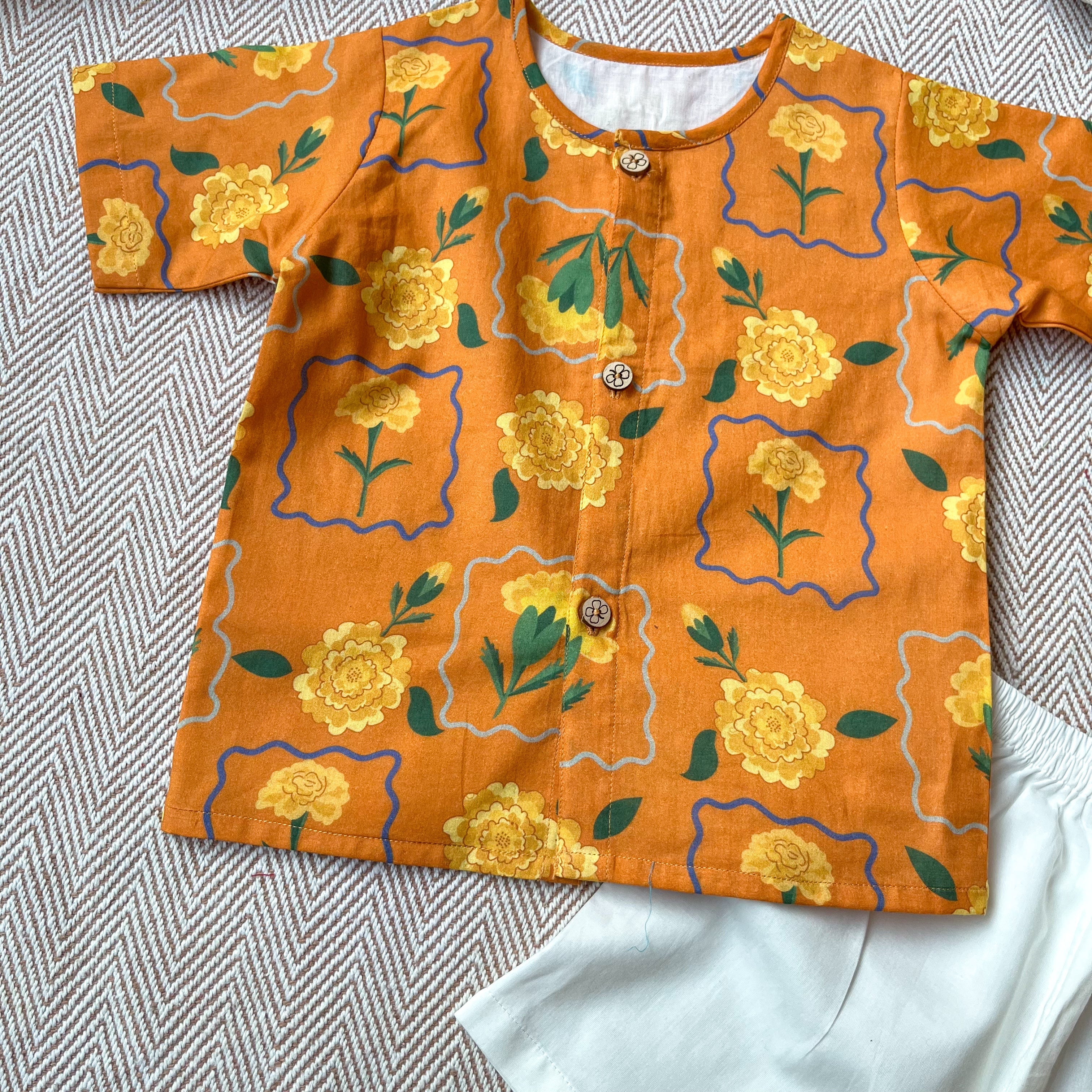 Marigold - Organic Cotton Orange Jhabla Set