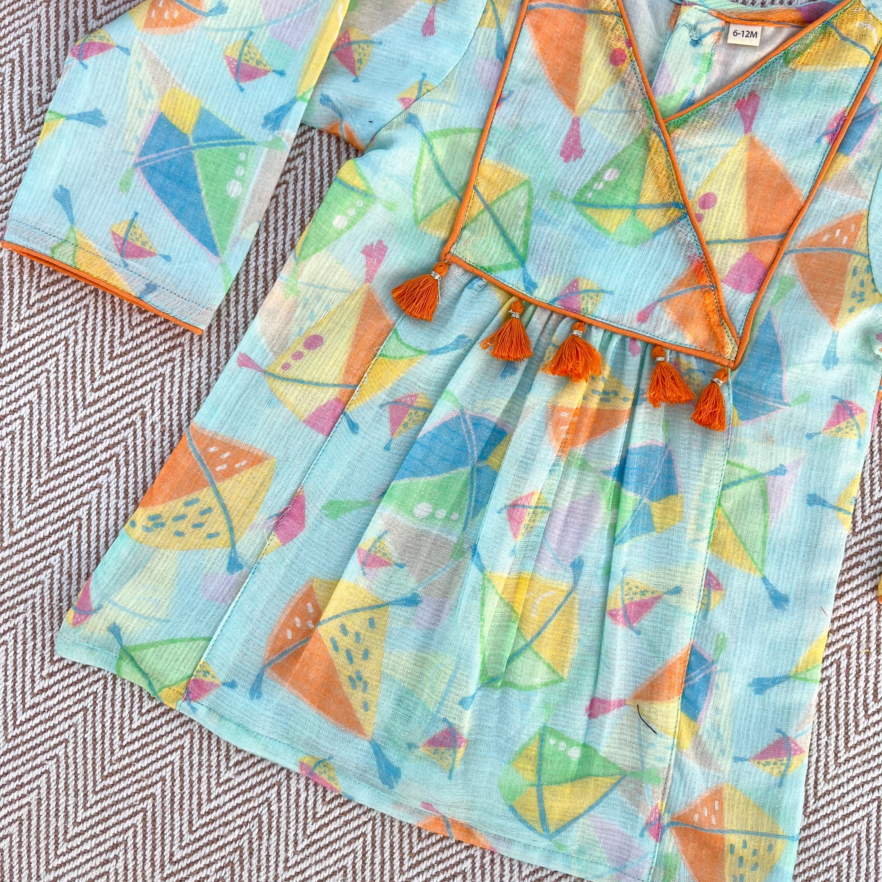 Sankranti special kota doriya with organic cotton voile lining, kites print kurta  for infants, toddlers and kids