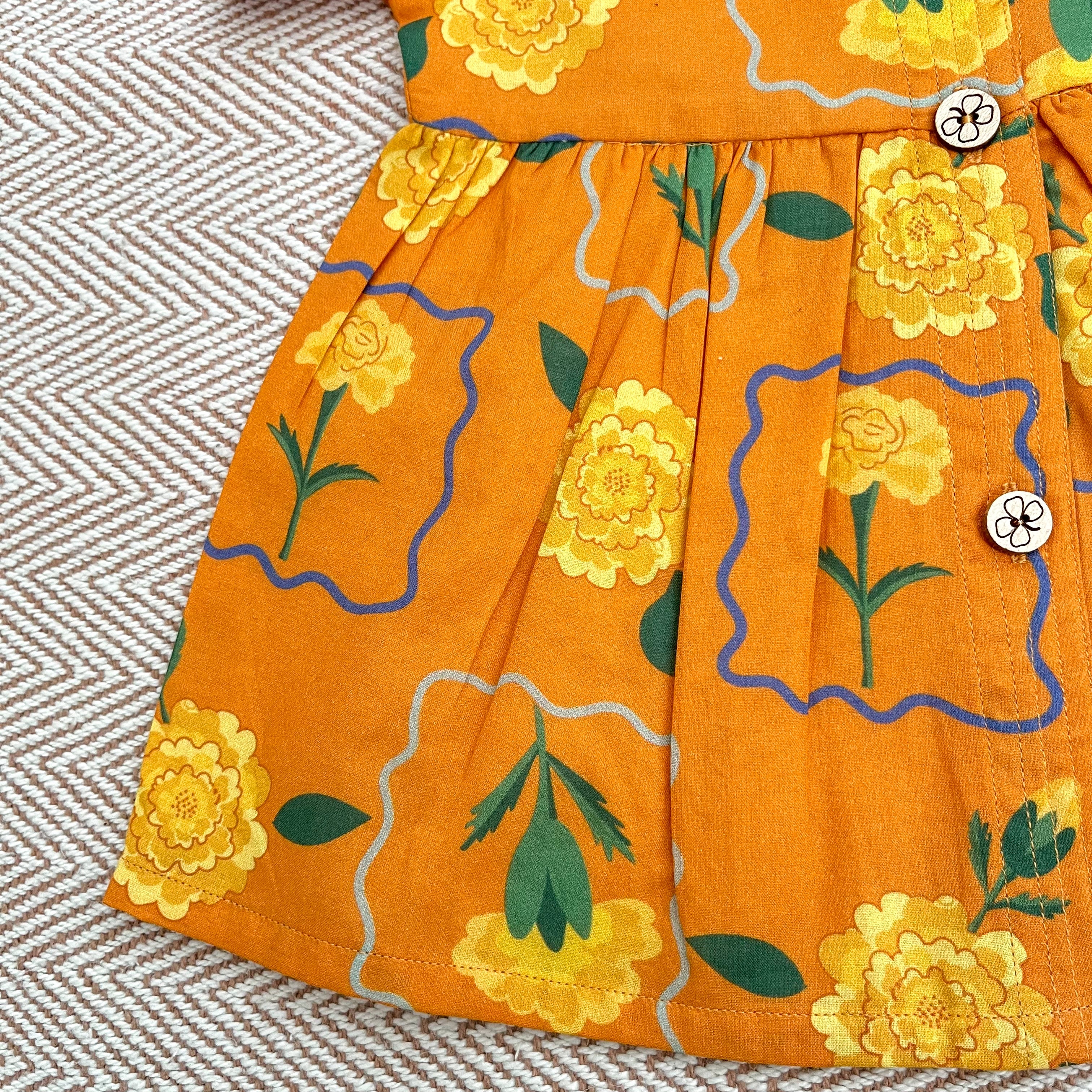 Organic Cotton Frock| Infants and Toddlers| Marigold Orange