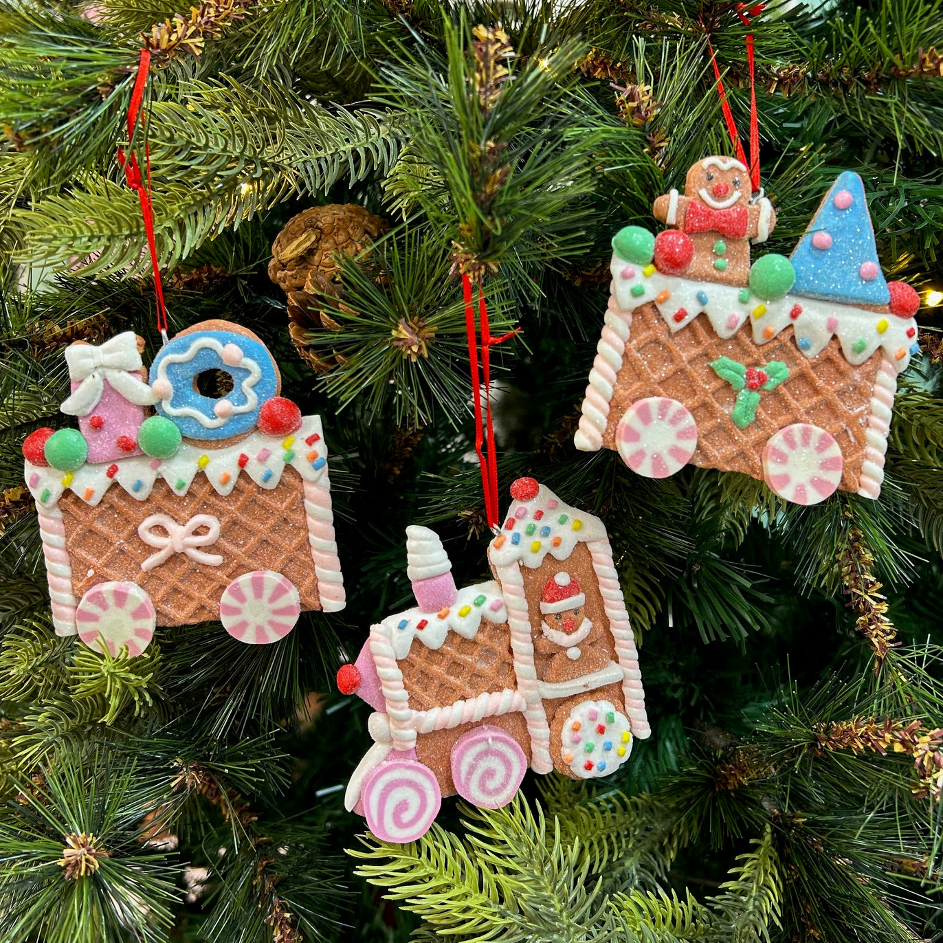 Gingerbread Train Adventure Ornaments - Set of 3