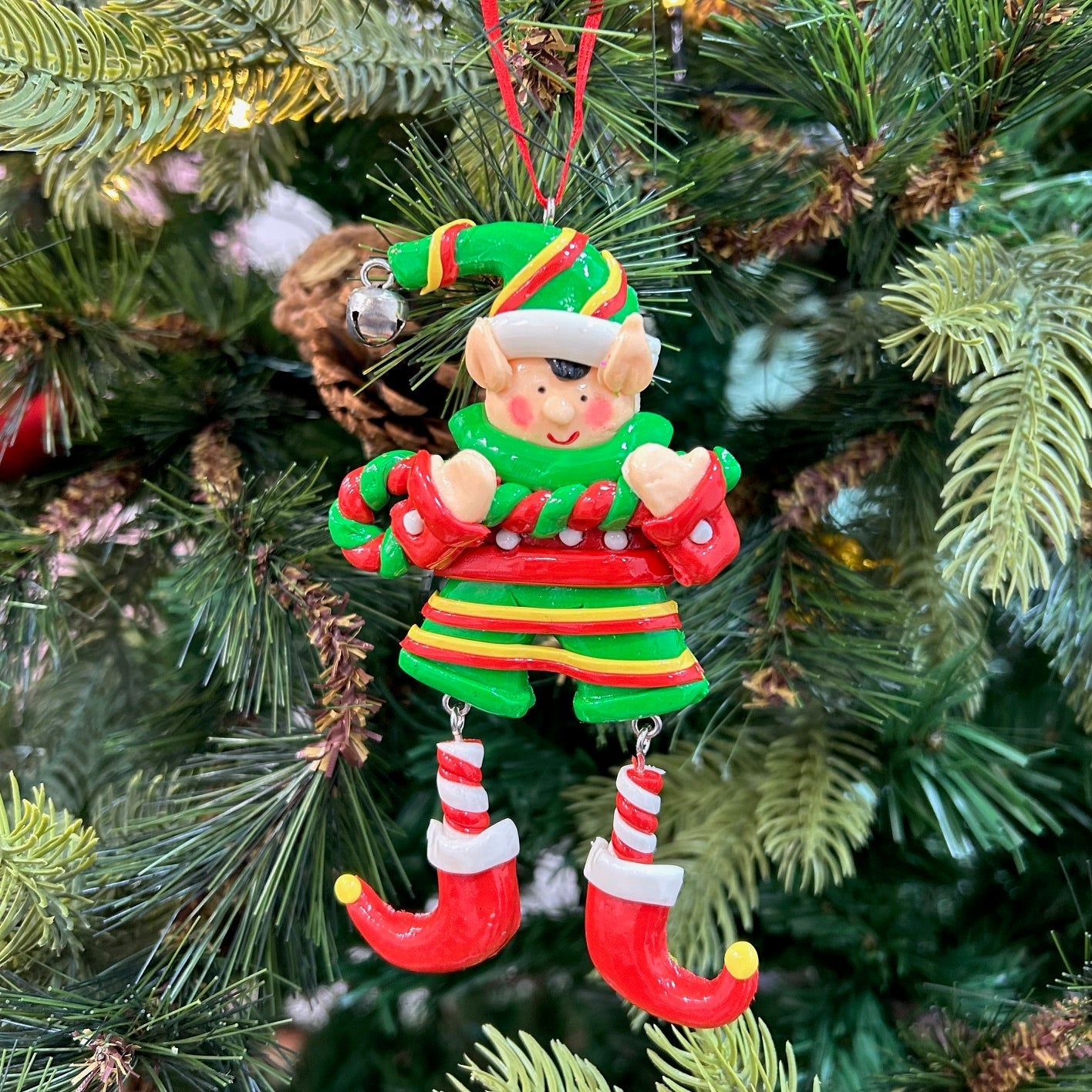 Elves With Dangling Legs Ornament - Set of 2