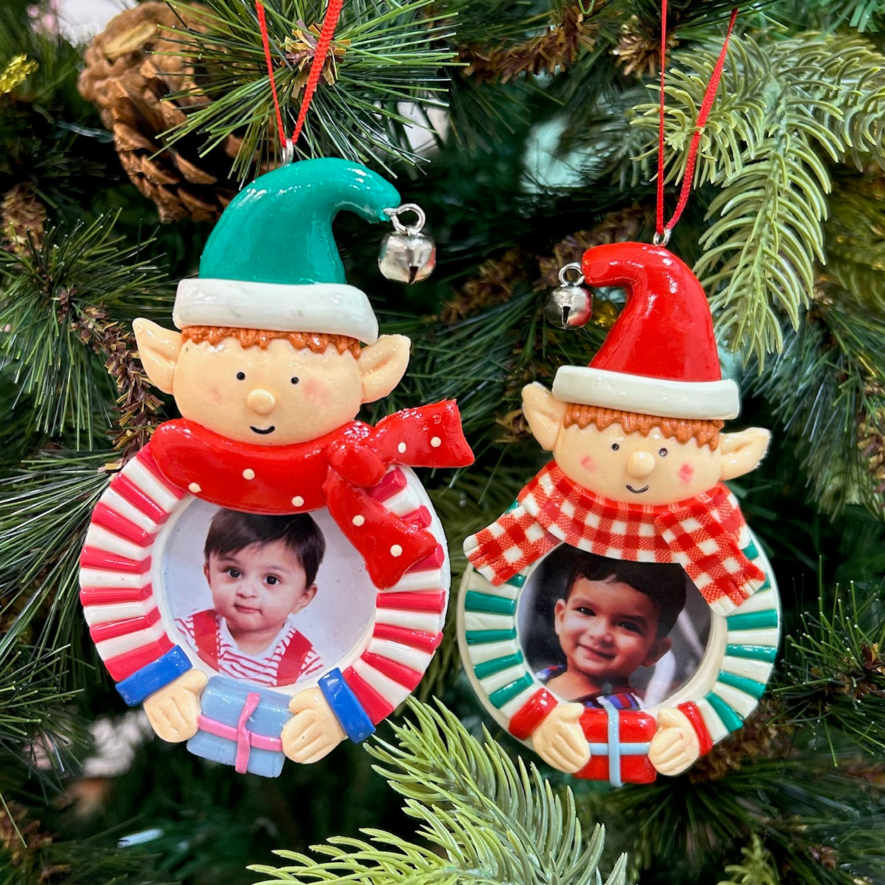 Jolly Elf Photoframe Ornaments - Set of 2