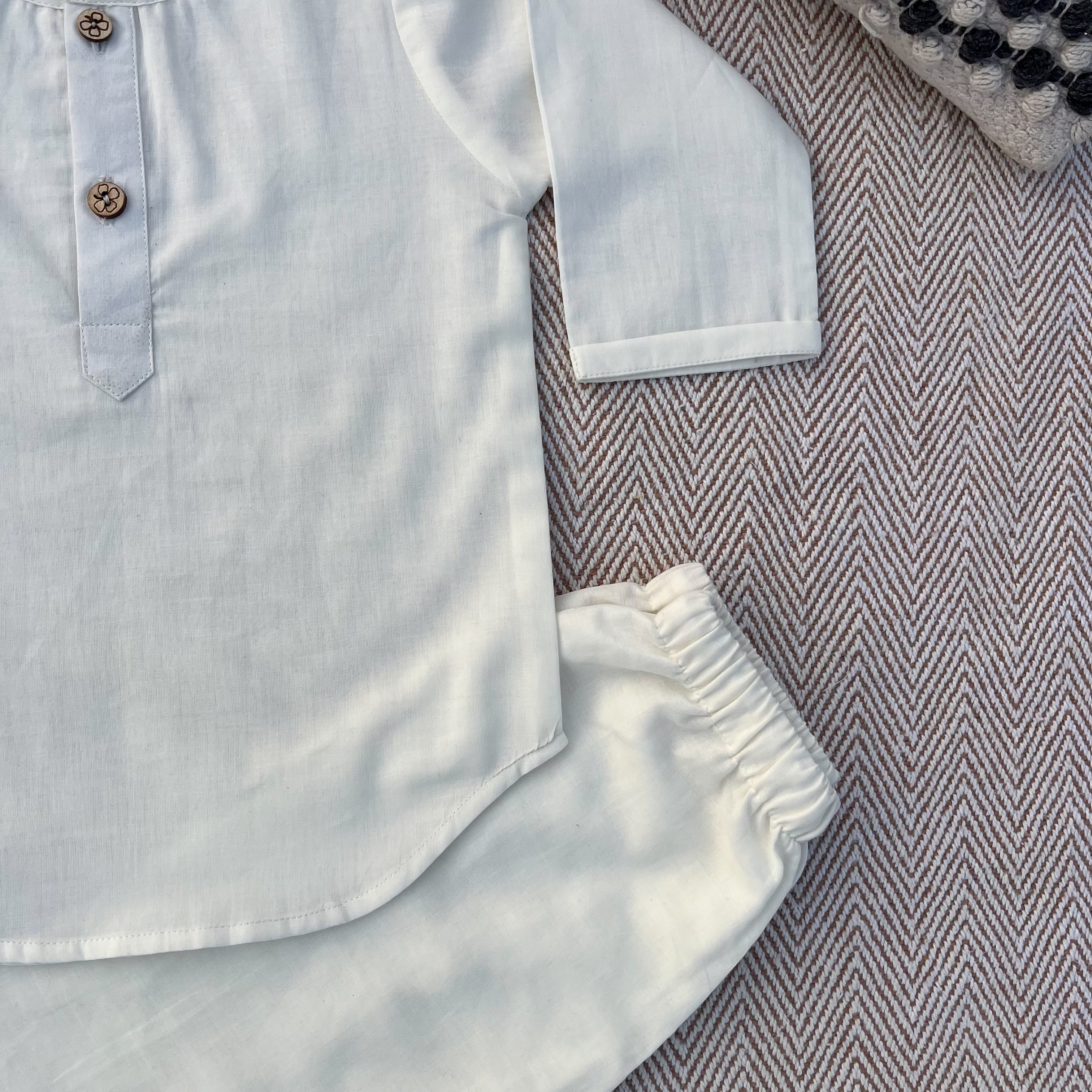 Organic Cotton Unisex Plain White Kurta Set