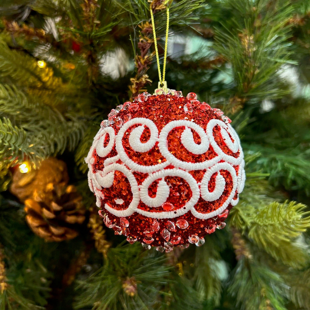 9PCs Shimmer / Embellished Baubles Set - Gold-Rose Gold-Red