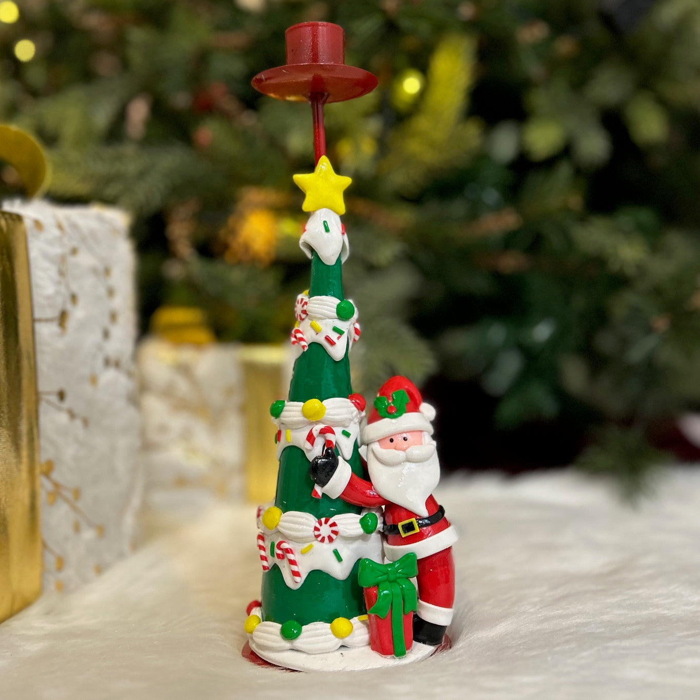 Festive Christmas Tree Candle Stand - Santa