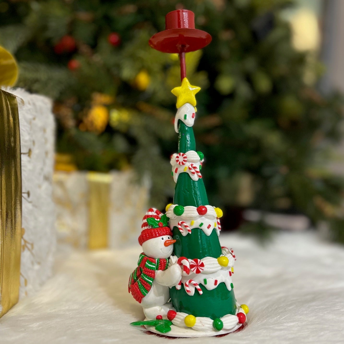 Festive Christmas Tree Candle Stand - Snowman