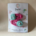 Handmade Crochet Rose Clips Pink/Turq