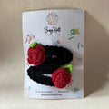 Handmade Crochet Rose Clips Black/Red