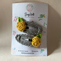 Handmade Crochet Rose Clips Grey/Mustard