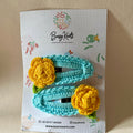 Handmade Crochet Rose Clips Turq/Yellow