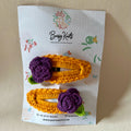 Handmade Crochet Rose Clips Orange/Purple