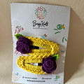 Handmade Crochet Rose Clips Yellow/Purple