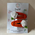 Handmade Crochet Rose Clips Orange/White
