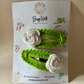 Handmade Crochet Rose Clips Lime Green/White