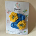 Handmade Crochet Floral Clips Blue/Yellow