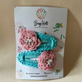 Handmade Crochet  Floral Clips Turqoise/Pink