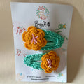Handmade Crochet Floral Clips Seagreen/Orange