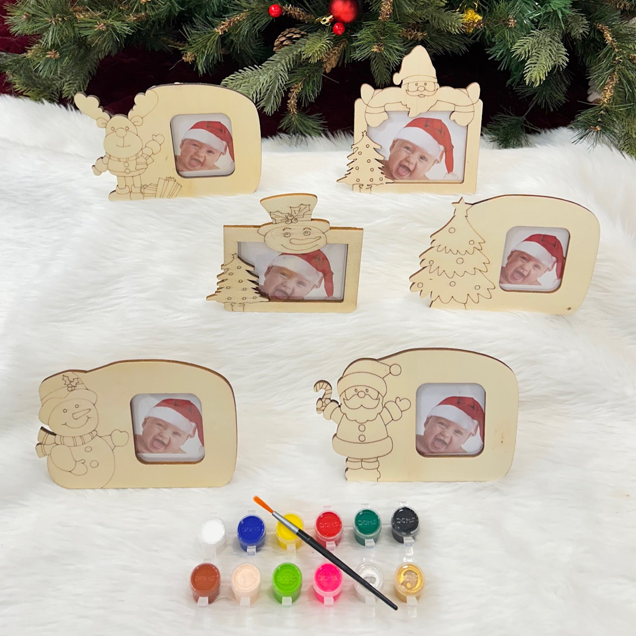 Wooden DIY Photoframe With Paints - Set of 6