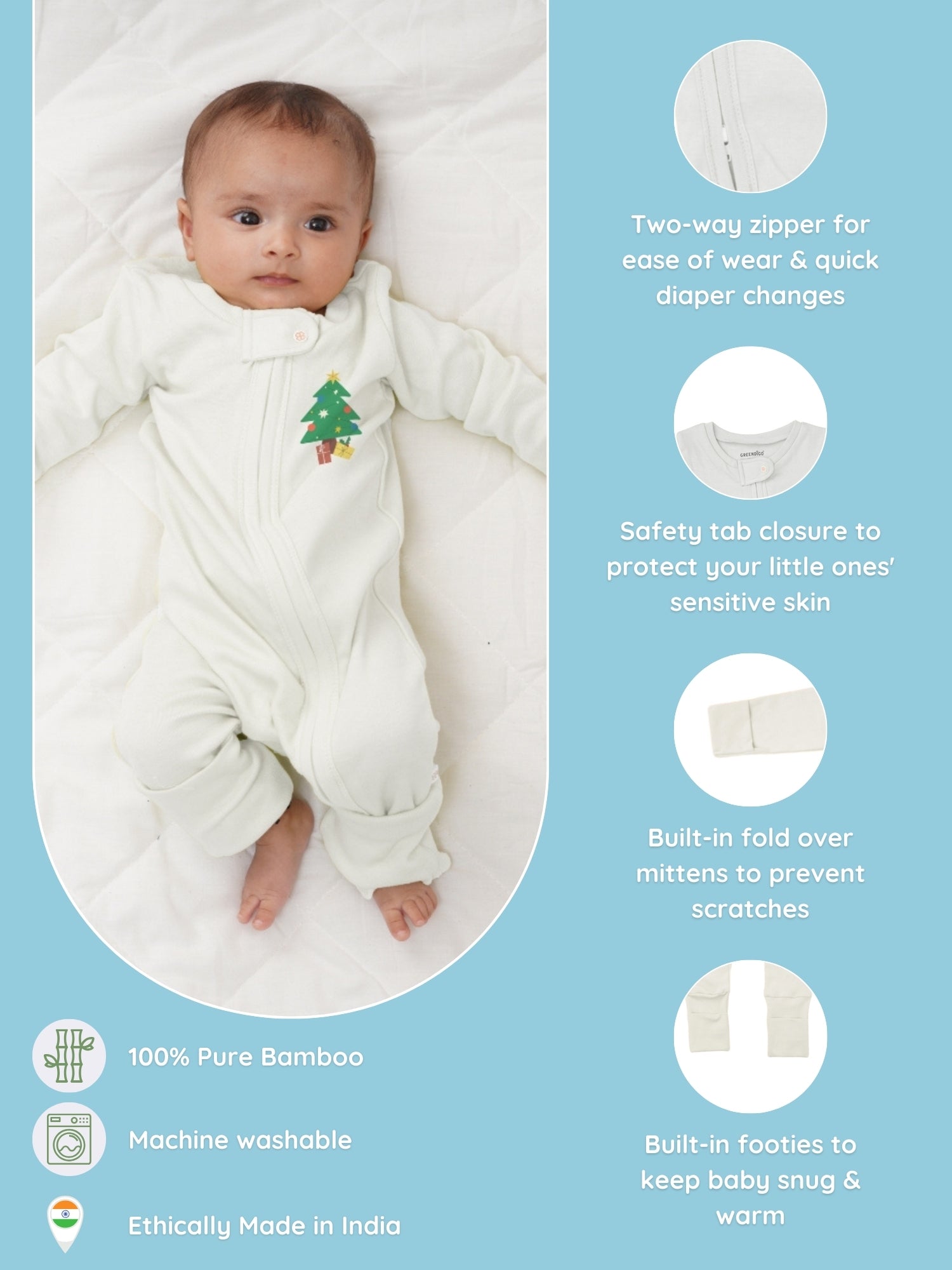 Baby Bamboo Sleepsuit Tinsel Tree