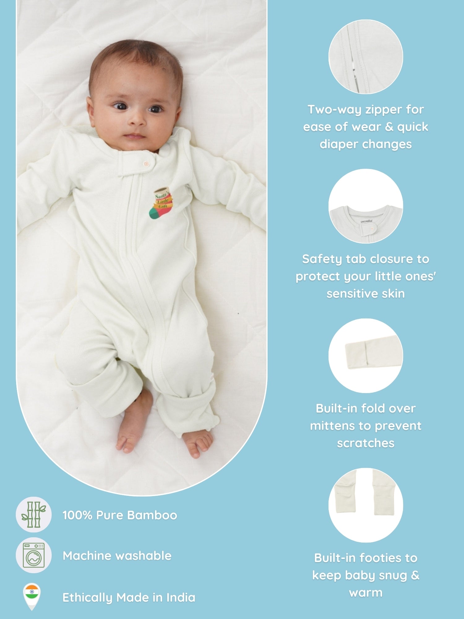 Baby Bamboo Sleepsuit Santa's Gift