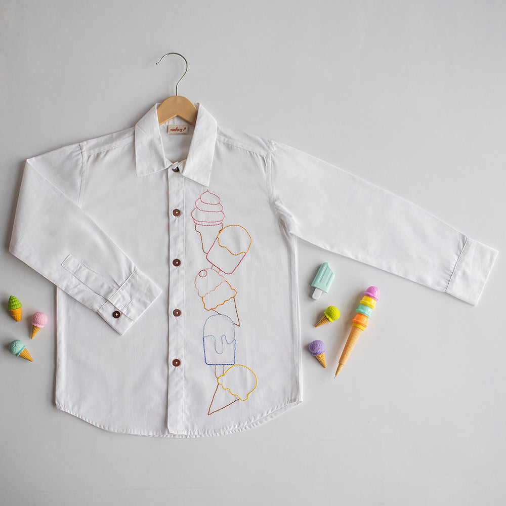 Ice Cream Embroidered Shirt - White