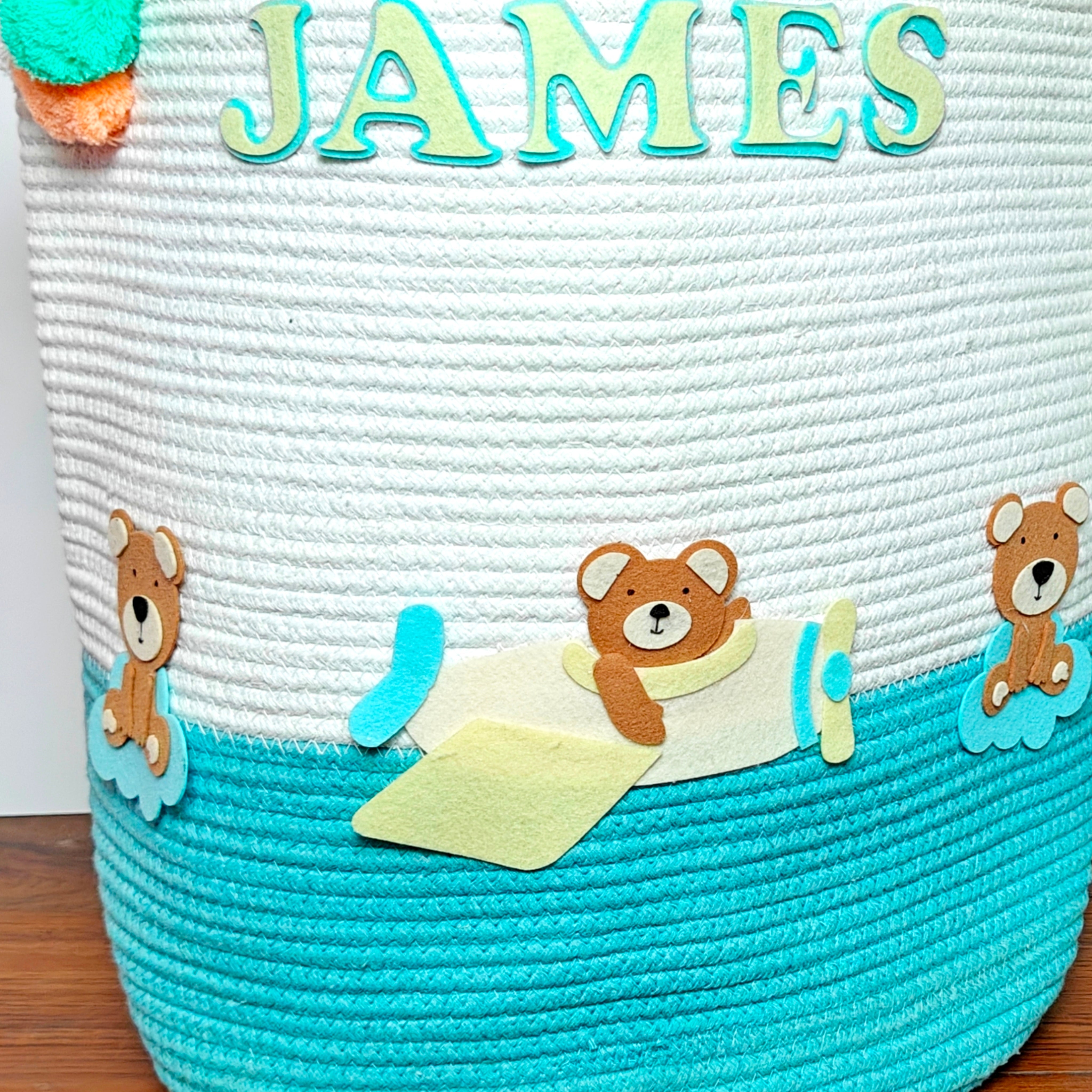 Jute Cotton Storage Basket - Teddy's Sky Adventure