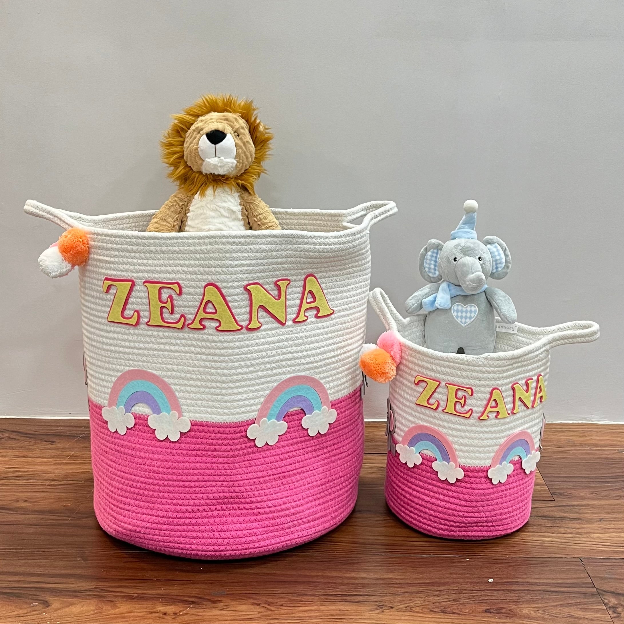 Elephant’s Magical Rainbow - Jute Cotton Storage Basket