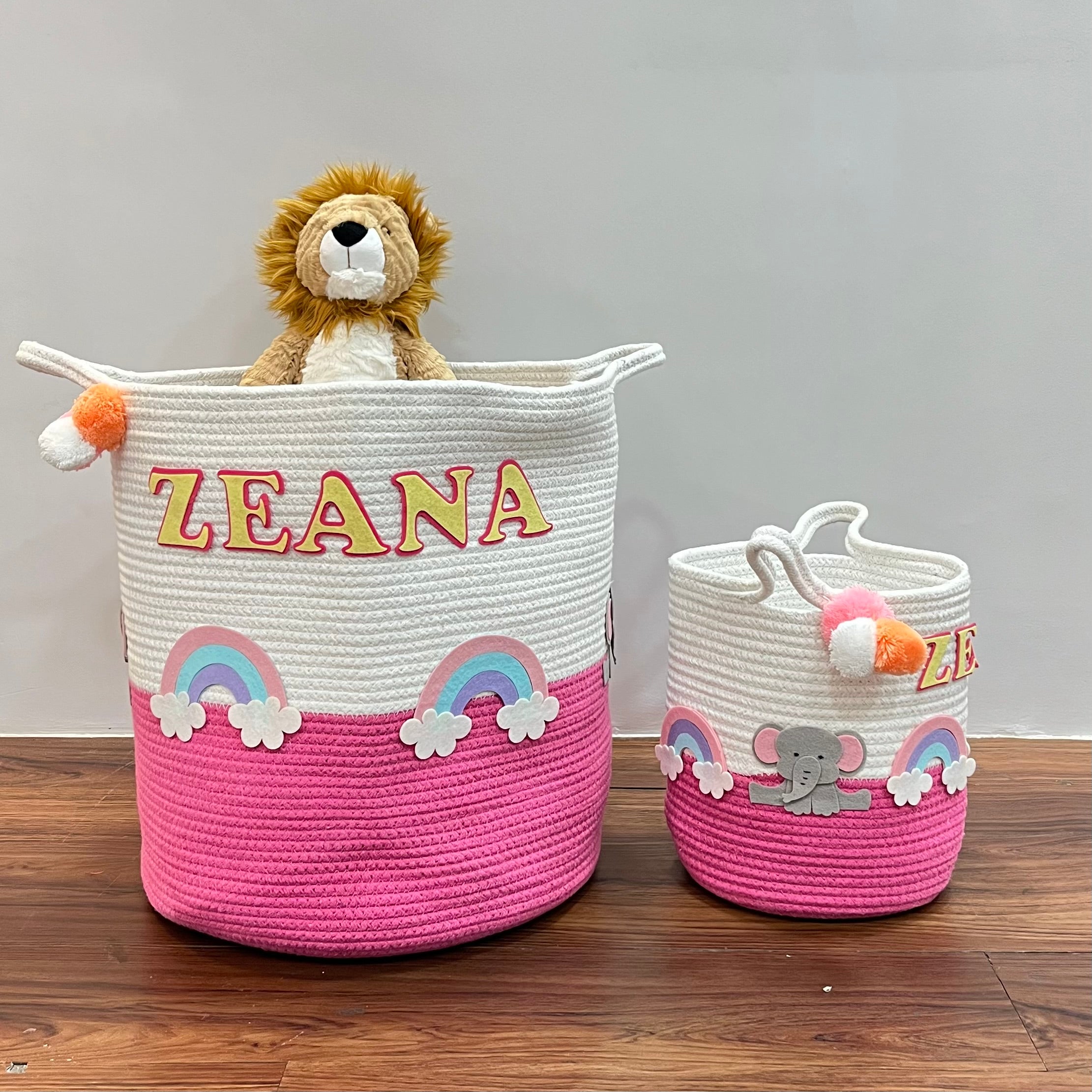 Elephant’s Magical Rainbow - Jute Cotton Storage Basket