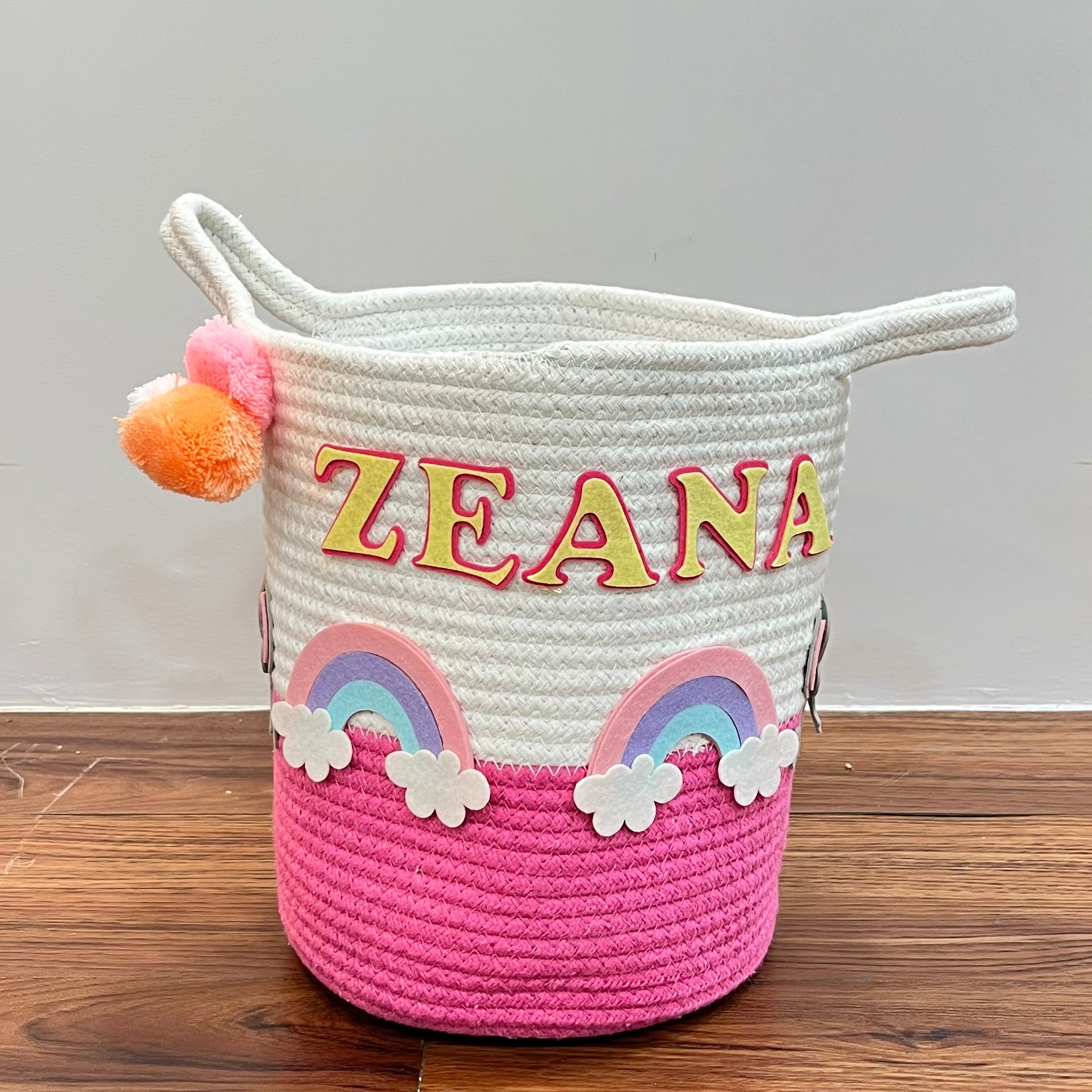 Elephant’s Magical Rainbow - Jute Cotton Storage Basket