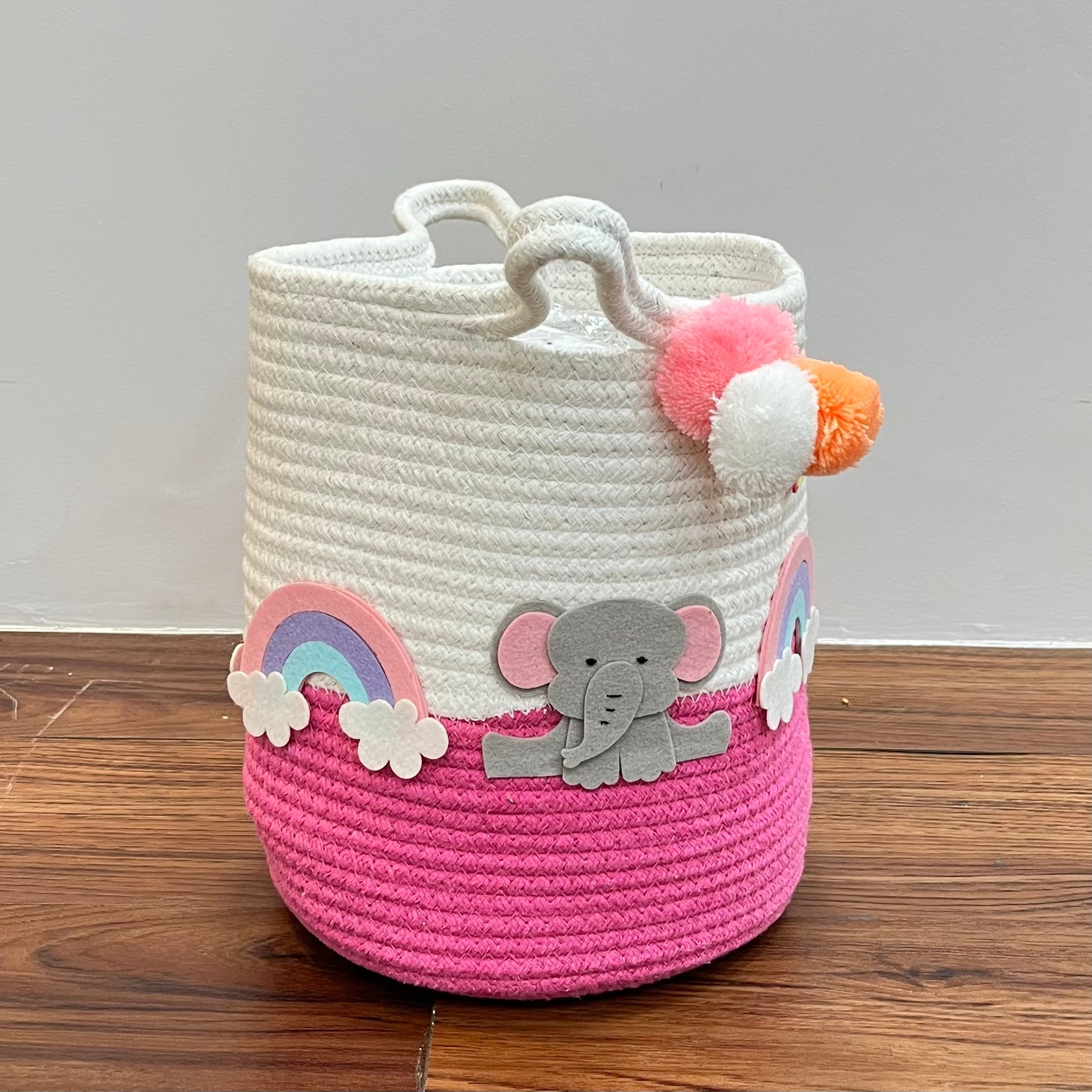 Elephant’s Magical Rainbow - Jute Cotton Storage Basket