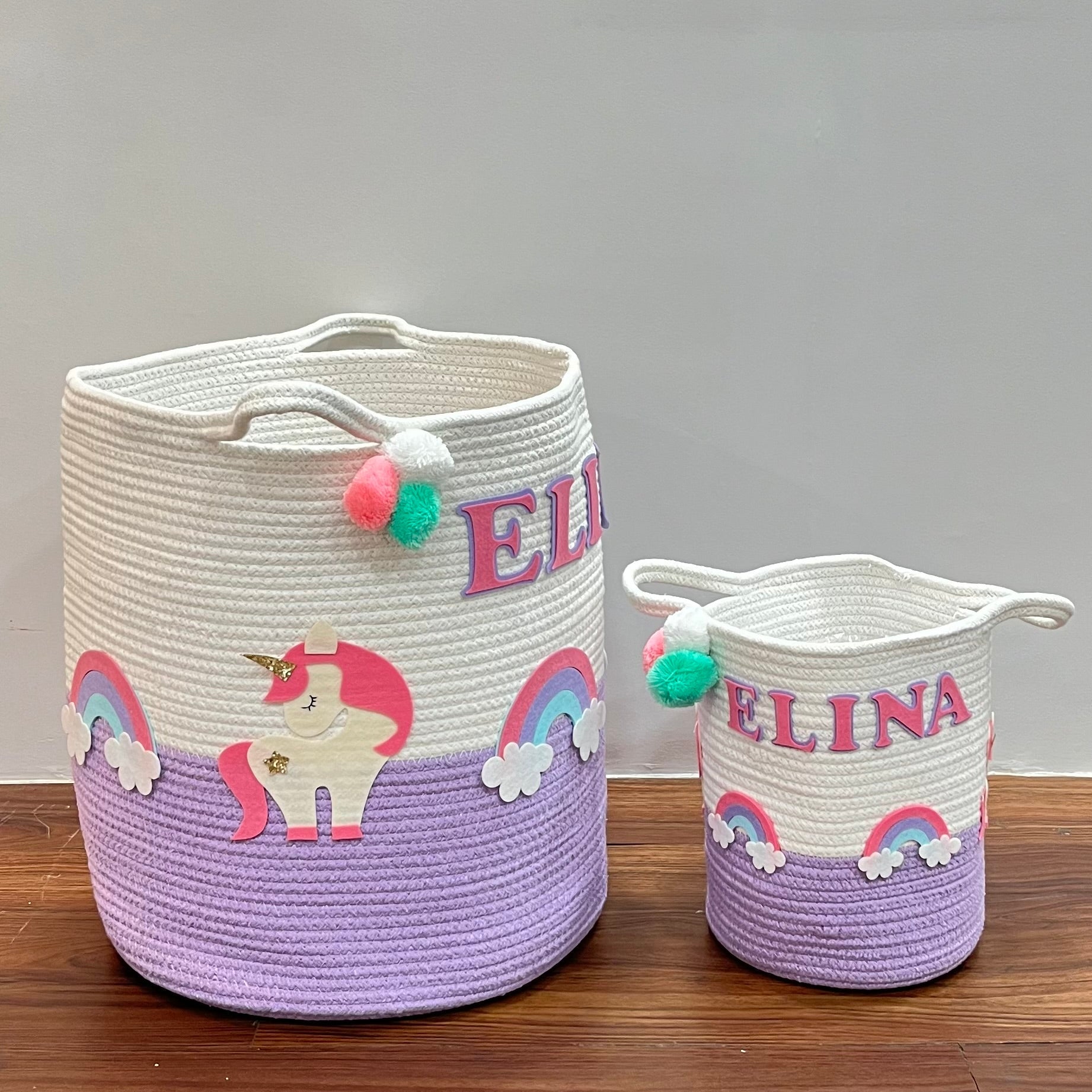 Unicorn Dreams & Rainbows - Jute Cotton Storage Basket