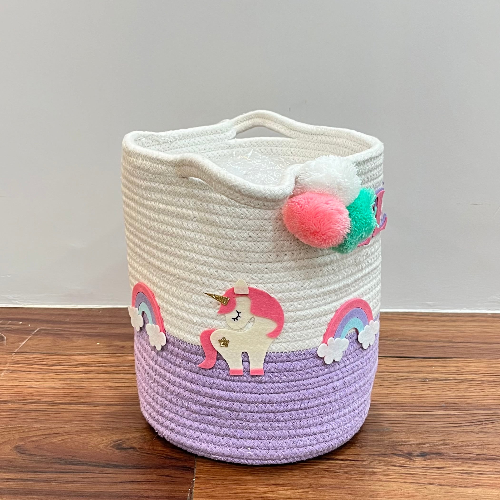 Unicorn Dreams & Rainbows - Jute Cotton Storage Basket