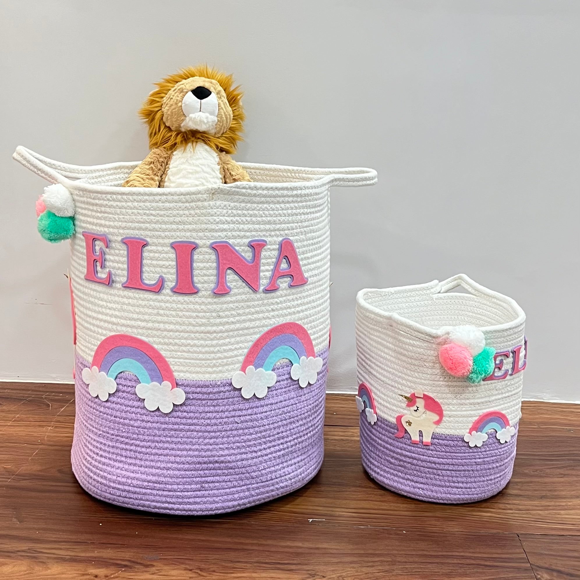 Unicorn Dreams & Rainbows - Jute Cotton Storage Basket