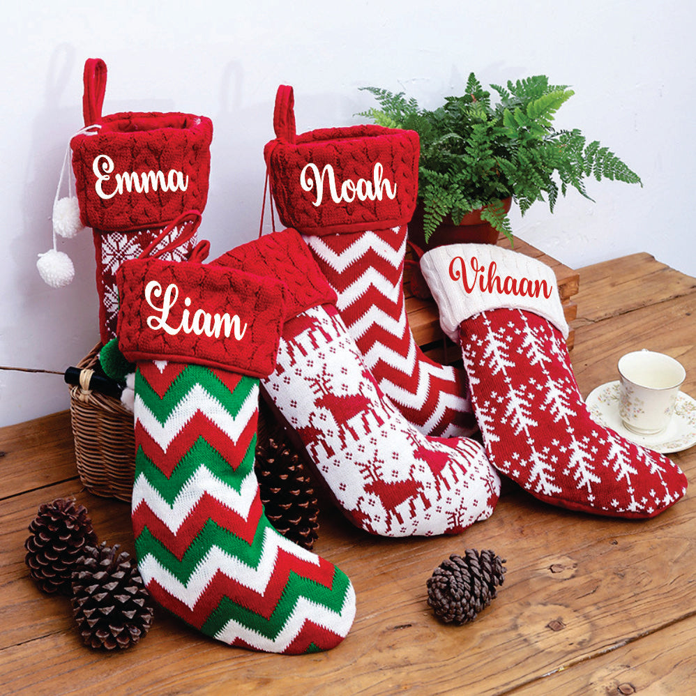 Holiday Chevron Cheer Stockings - Red, White & Green Chevron