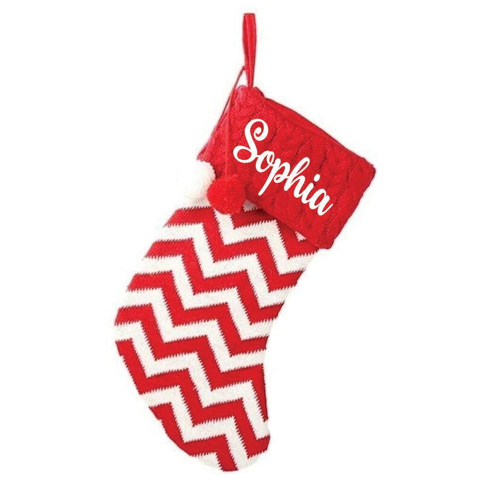 Holiday Chevron Cheer Stockings - Red & White Chevron