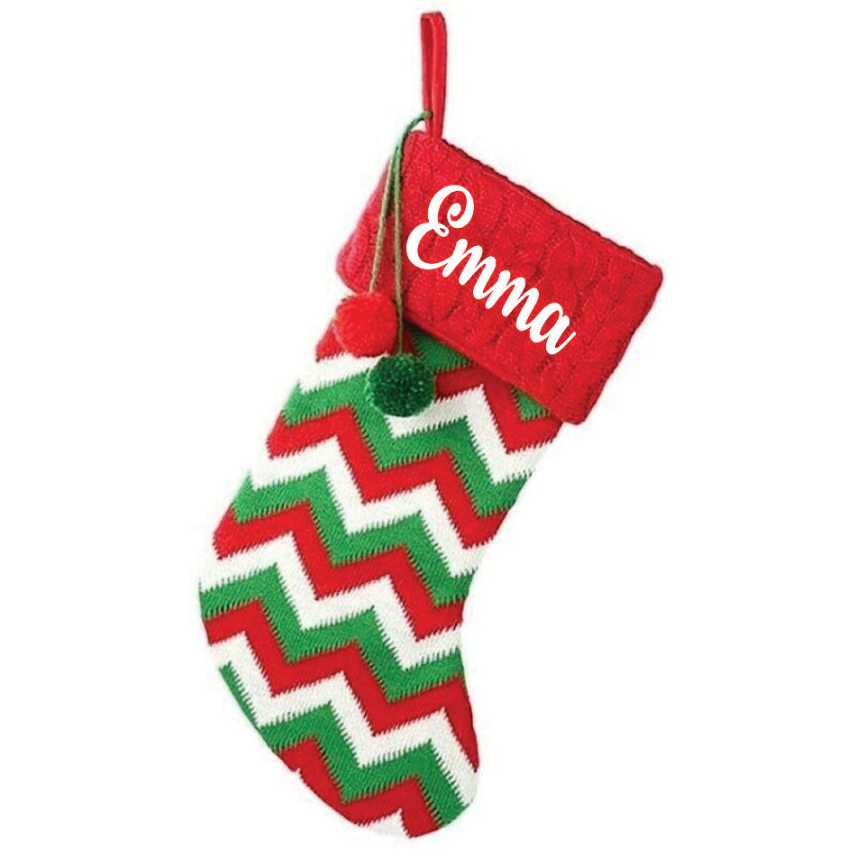 Holiday Chevron Cheer Stockings - Red, White & Green Chevron