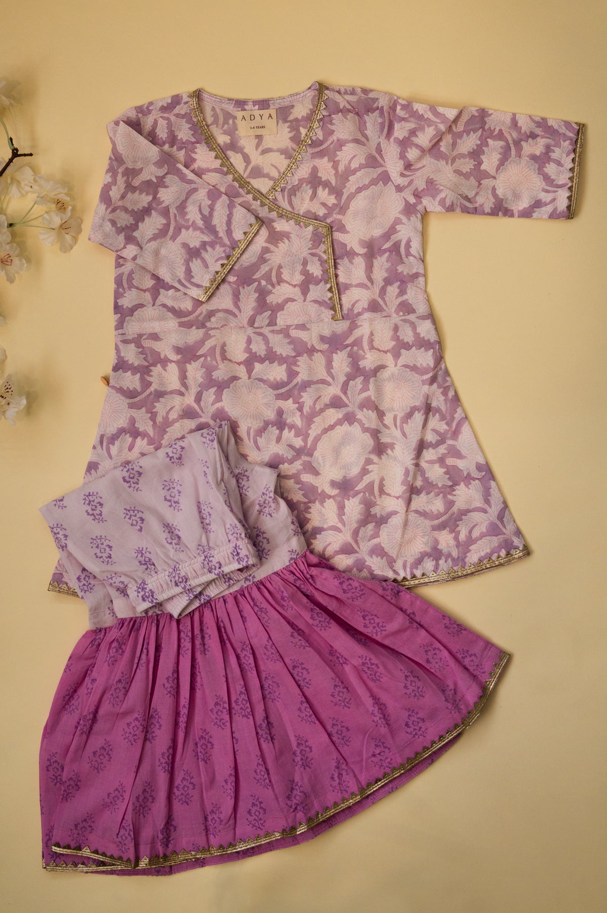 Ombre Floral Sharara Set - Lavender