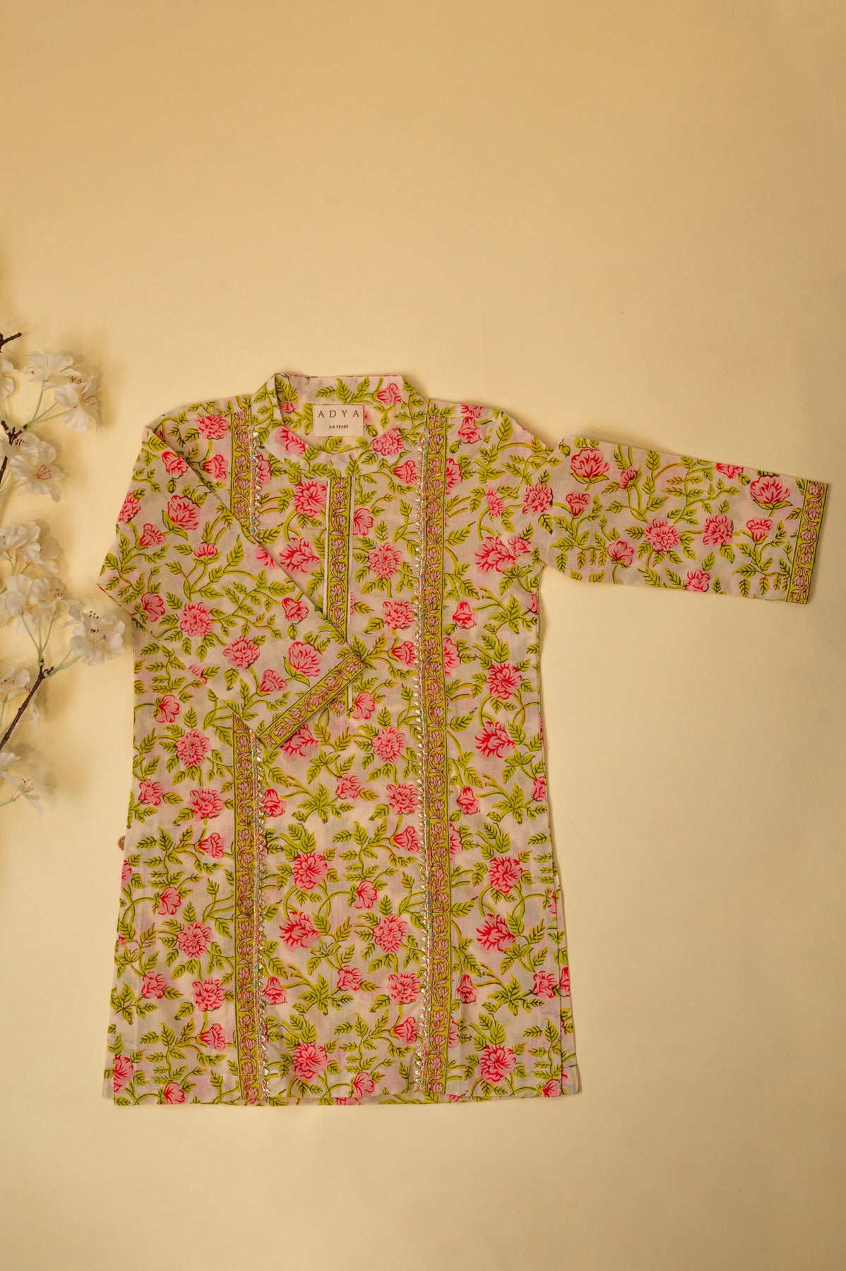 Floral Print Kurta - Green And Pink