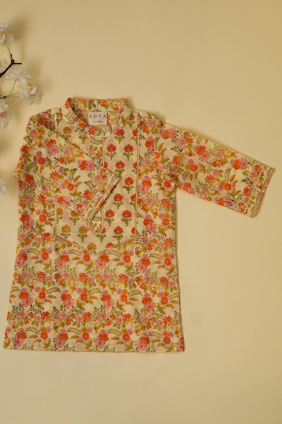 Floral Kurta - Lemon Yellow And Orange