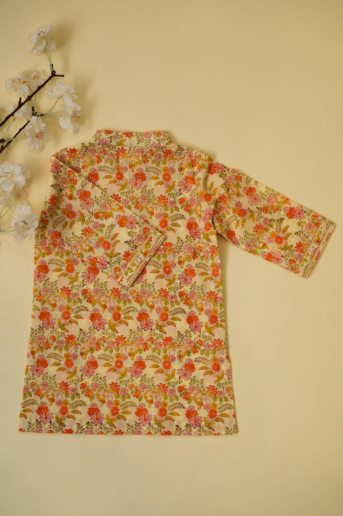 Floral Kurta - Lemon Yellow And Orange