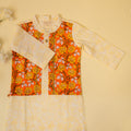 Jaal Kurta With Attached Jacket - Orange
