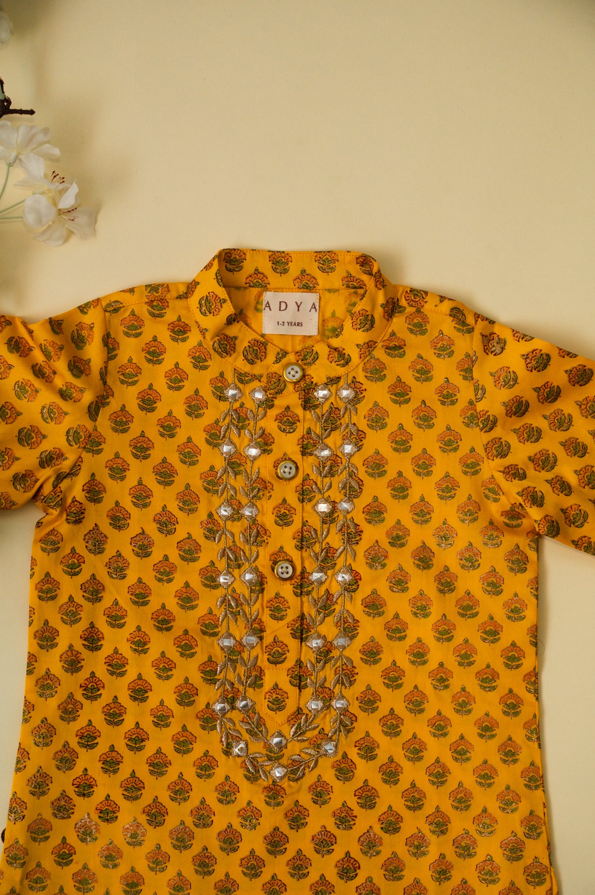 Mirror Work Kurta - Yellow