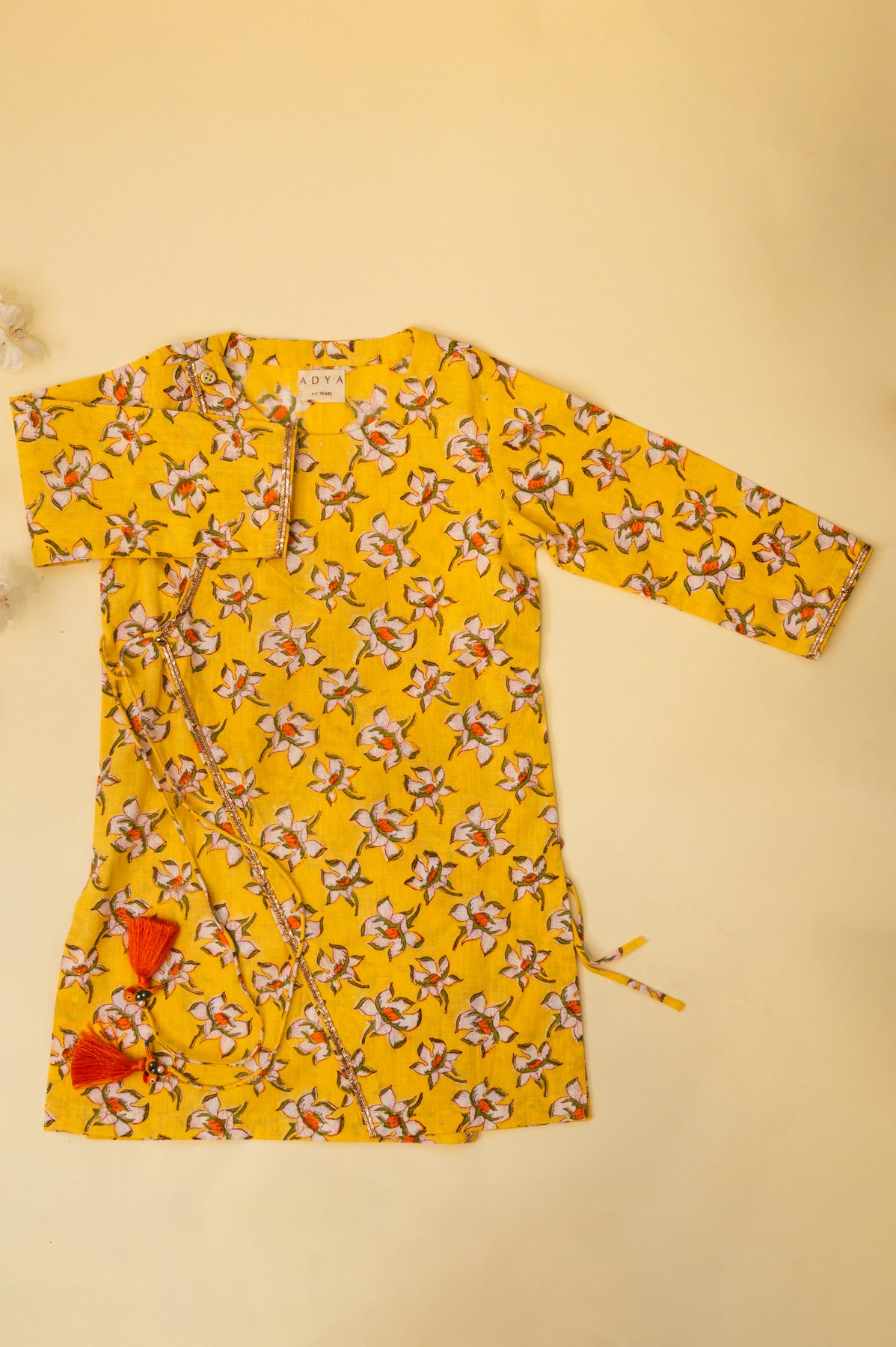 Floral Rose Print Angarkha - Yellow